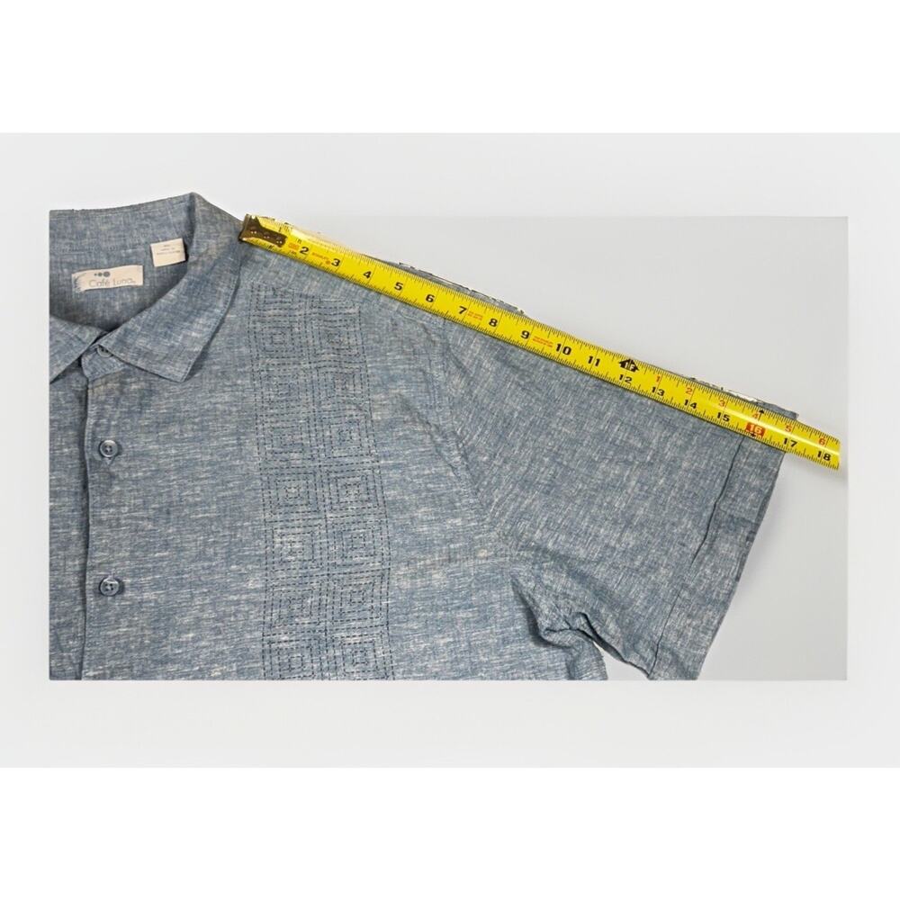 Cafe Luna Button Up‎ Shirt Mens XL Large Blue Short Sleeve Panel Collared - Picture 8 of 10